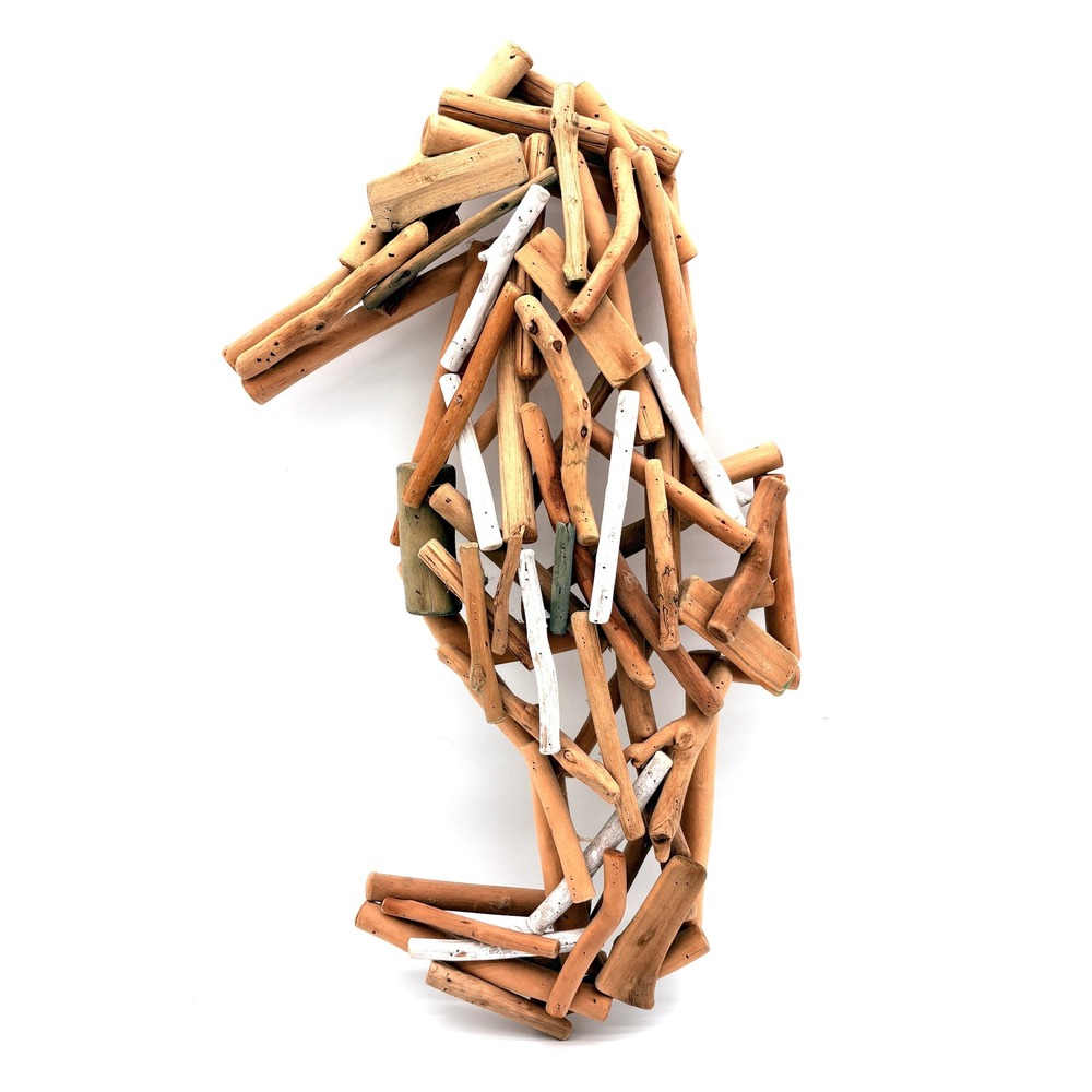 Handmade Coastal Driftwood Boho Seahorse Wall Art Nautical Sculpture Natural